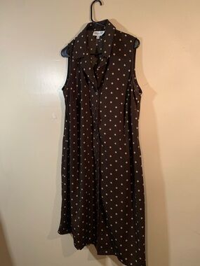 Studio 1 Brown Midi Polka Dot Sleeveless Shirt Dress